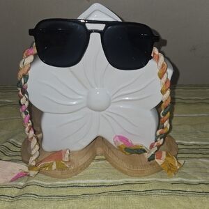 Black Aviator Sunglasses with Colorful Braided Straps